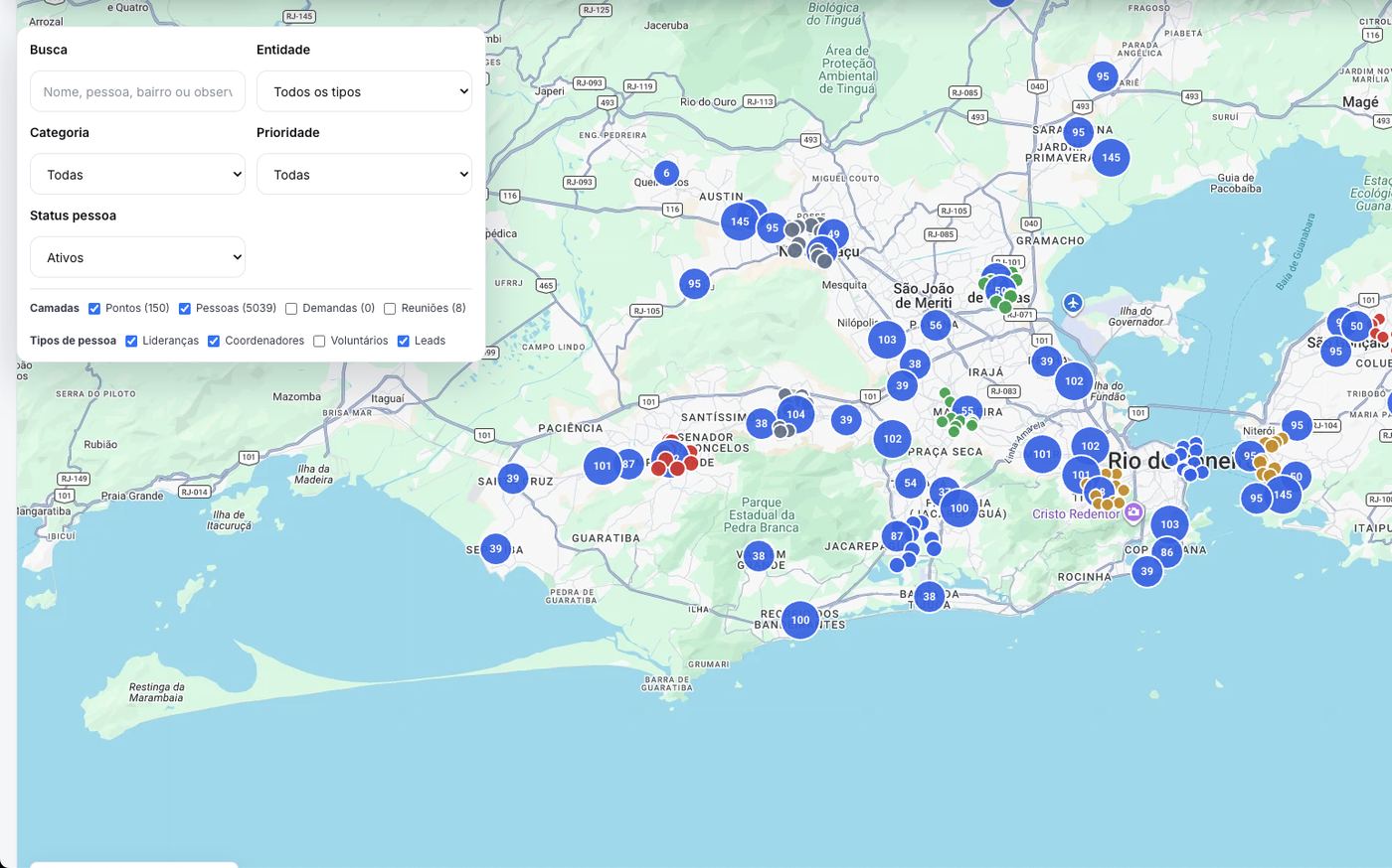 Mapa operacional com a base posicionada por bairro
